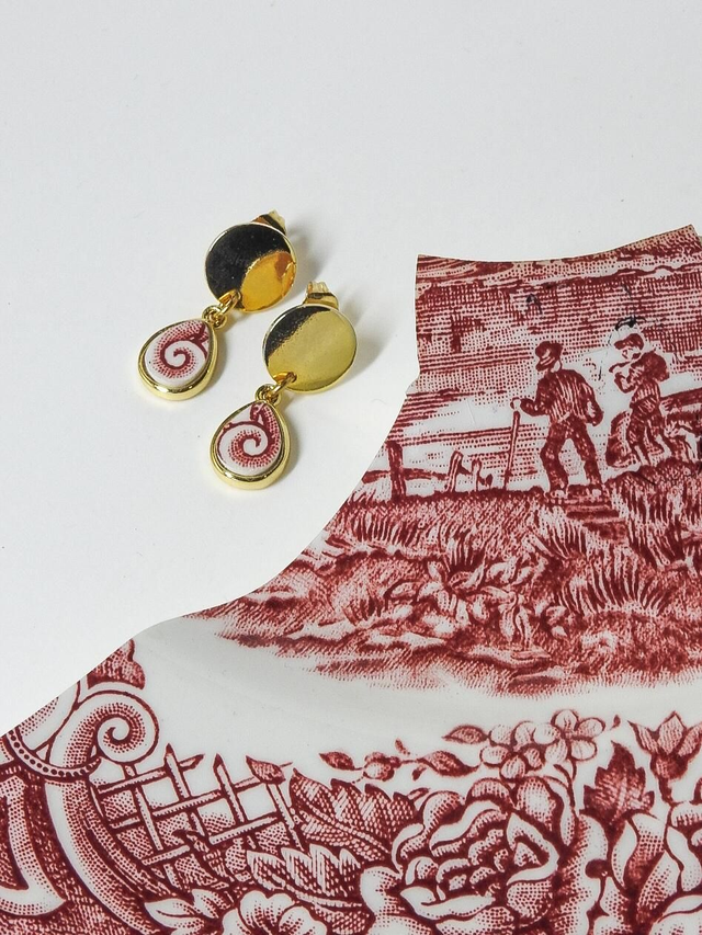  Boucles d’oreilles pendantes - porcelaine anglaise upcyclée - Grindley Staffordshire 