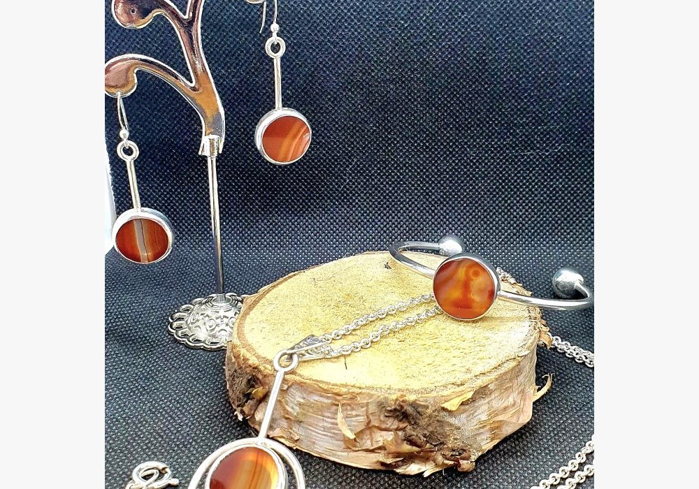 Ensemble cornaline rubanée argent 925