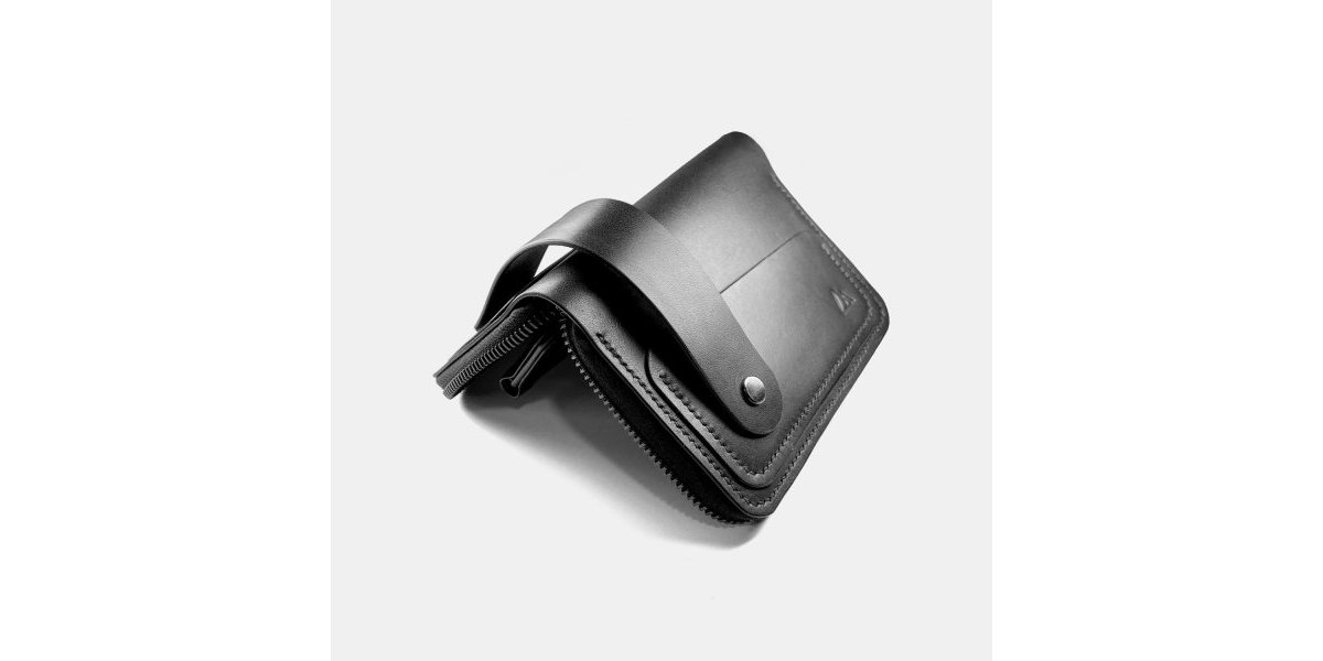 Portefeuille zippé cuir noir – cousu main | Darksails