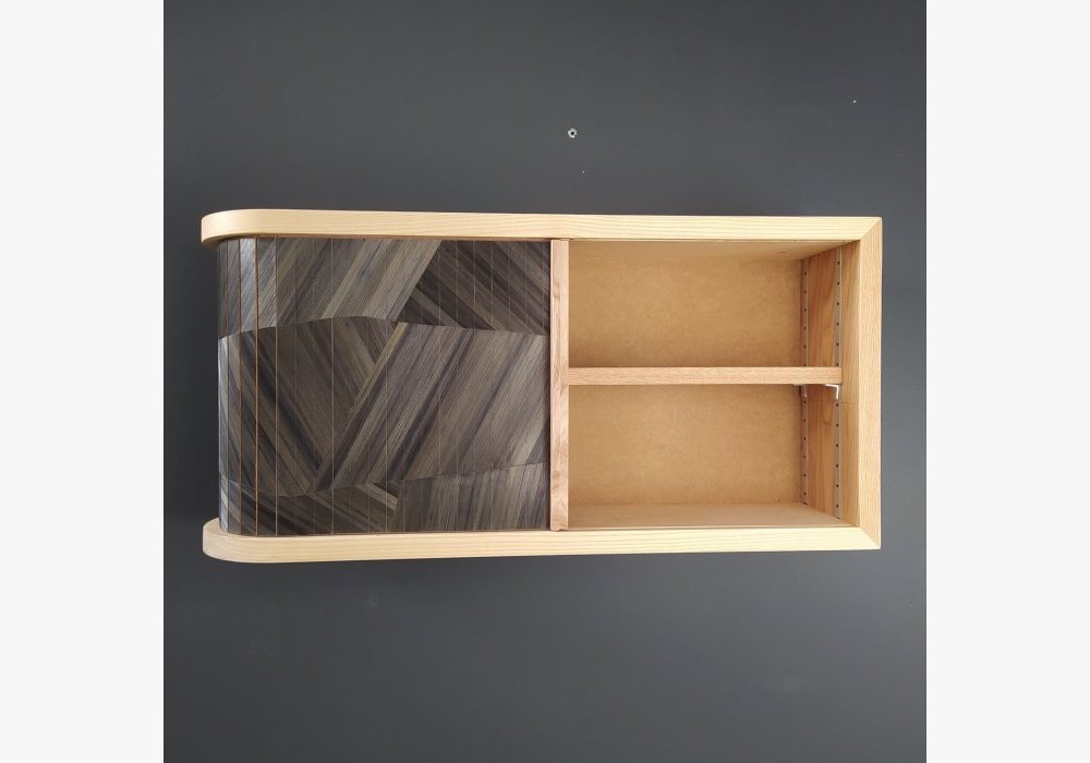 Console murale en frêne et marqueterie de paille