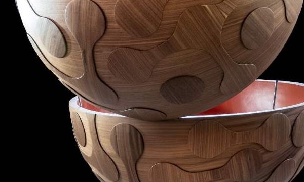 Sphère en noyer /écrin pour recevoir des bouteilles 