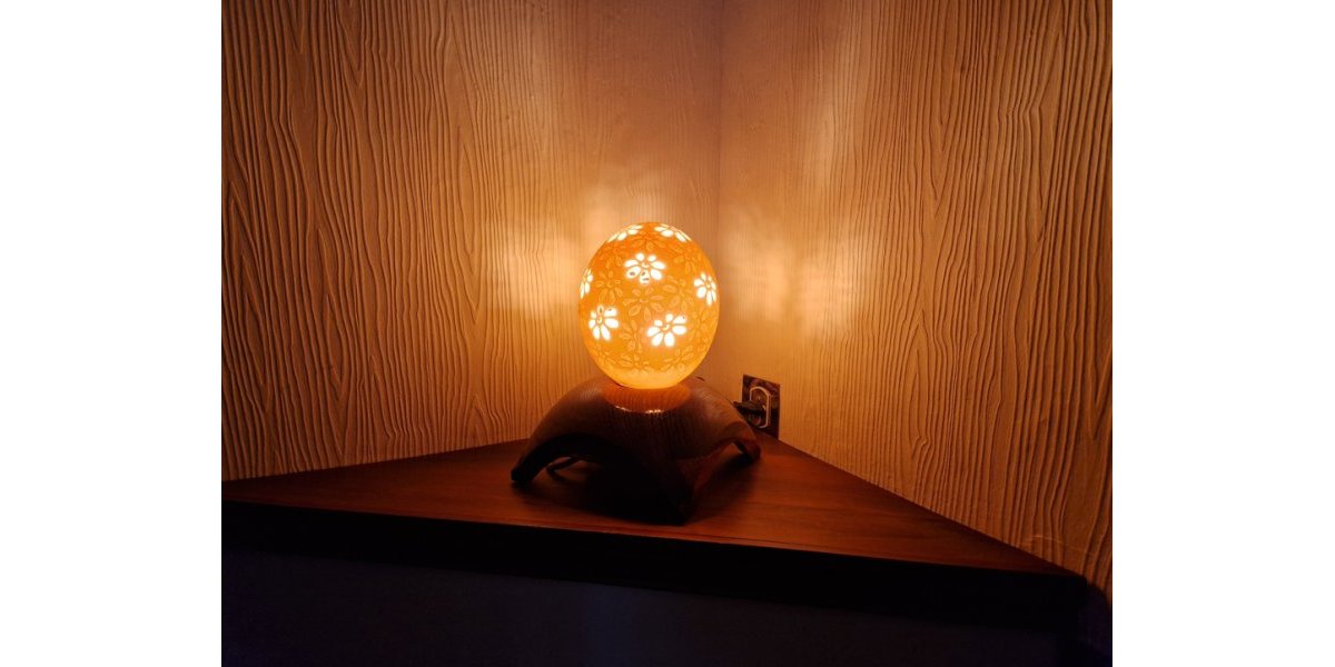 Lampe oeuf d’autruche fleurs