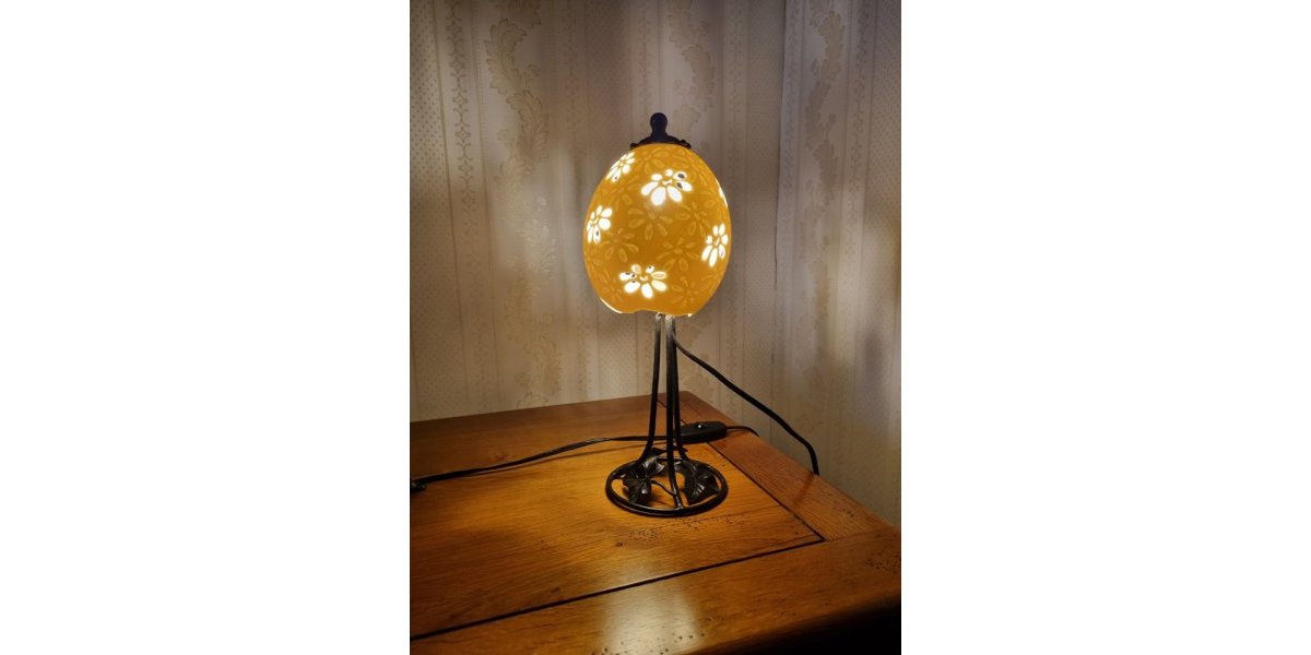 Lampe oeuf d’autruche fleurs
