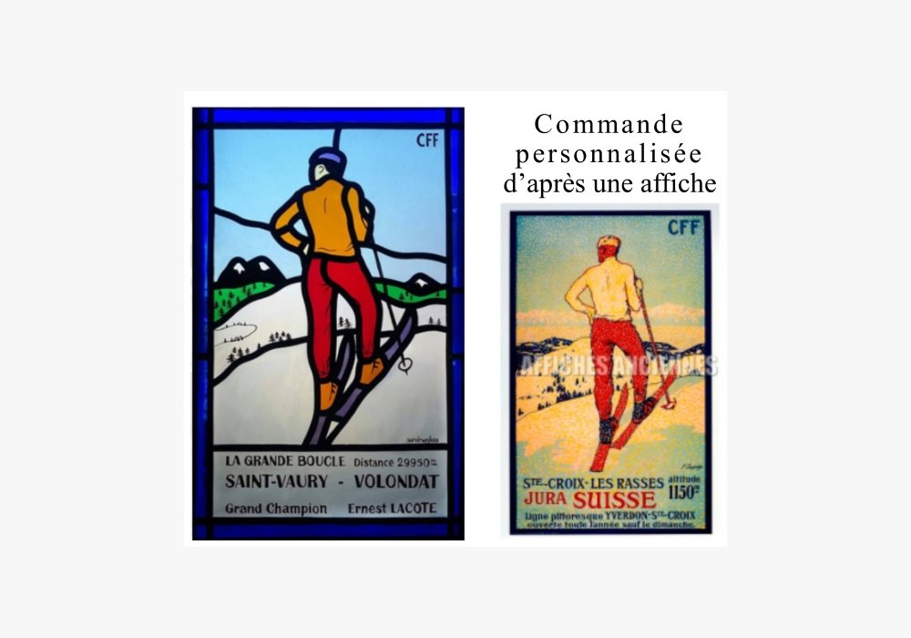Marion SANDNER / SANDNERGLASS - commande skieur personnalisé d’après une affiche 40cmx30