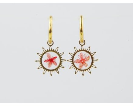 Boucles d’oreilles solaires aux fleurs rouges