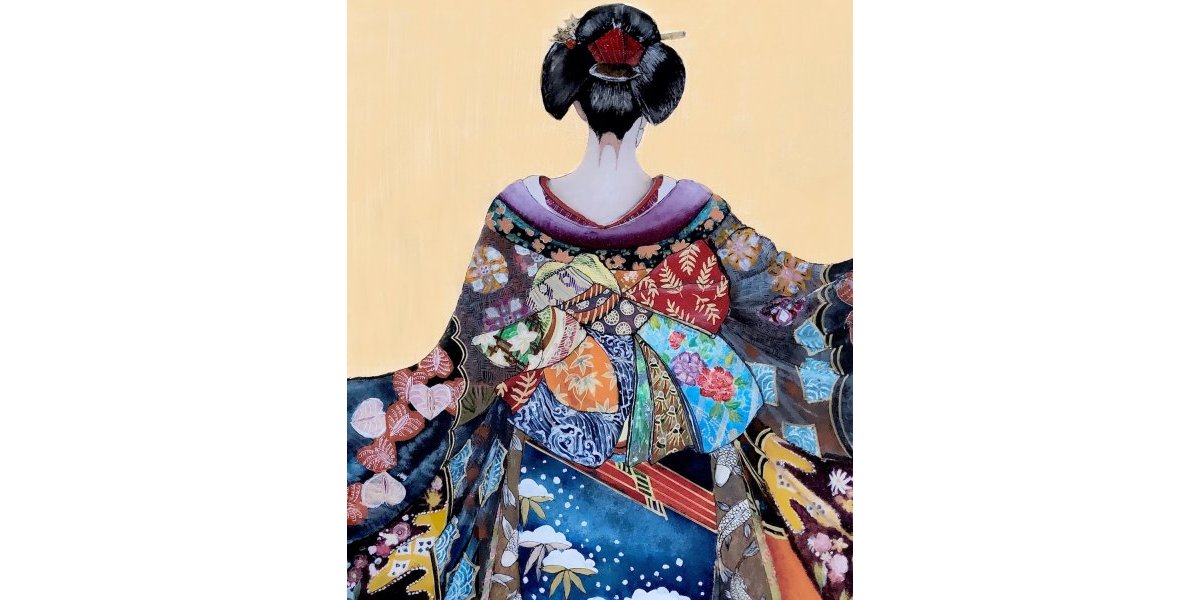 UCHIKAKE panneau peint sur verre en peinture inversée 120X60