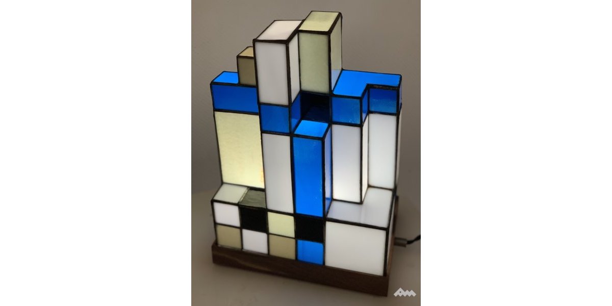 Luminaire Sophie bleue (verre, cuivre)