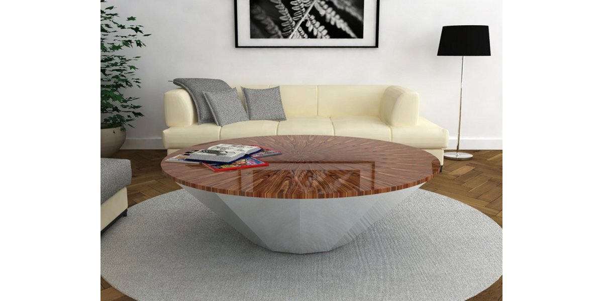 POLYGON table basse 1 - piètement acier brossé - placage de palissandre