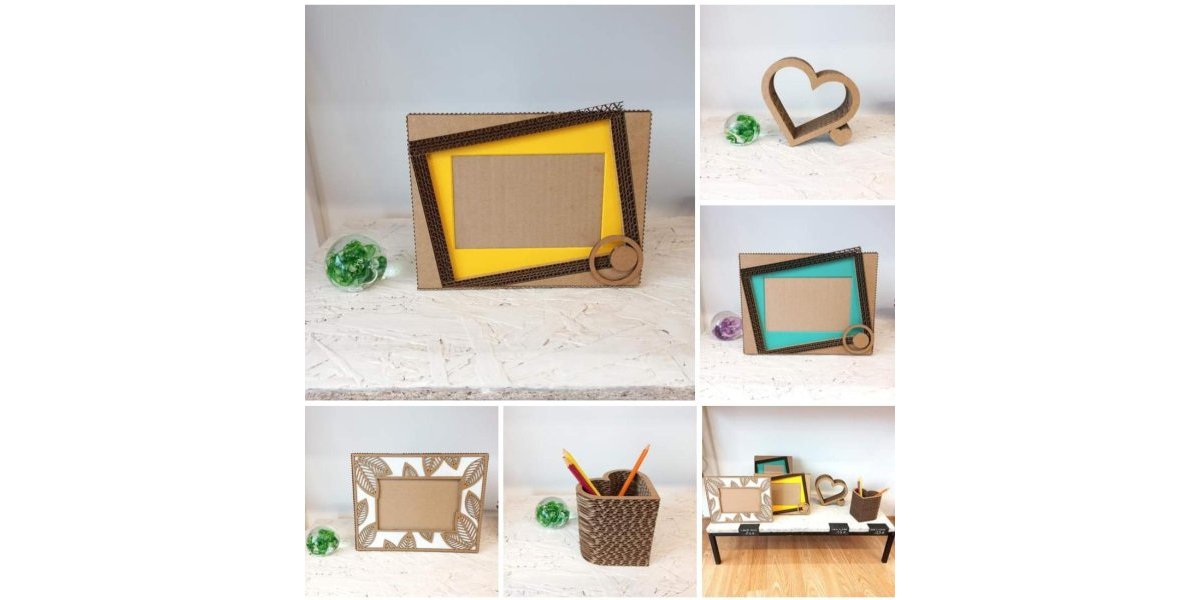 Objets de décoration en carton (pot à crayon, cadre photo...)