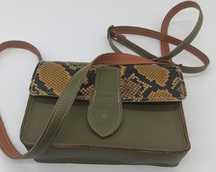 Sac Lily en cuir kaki et façon python jaune