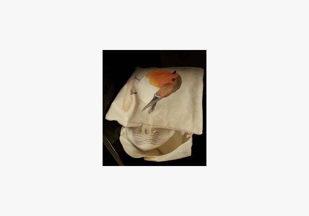 ESN - tissu peint Sindy NOTAIRE - bouillotte cervicale - instructions d’usages sur le coussin amovible