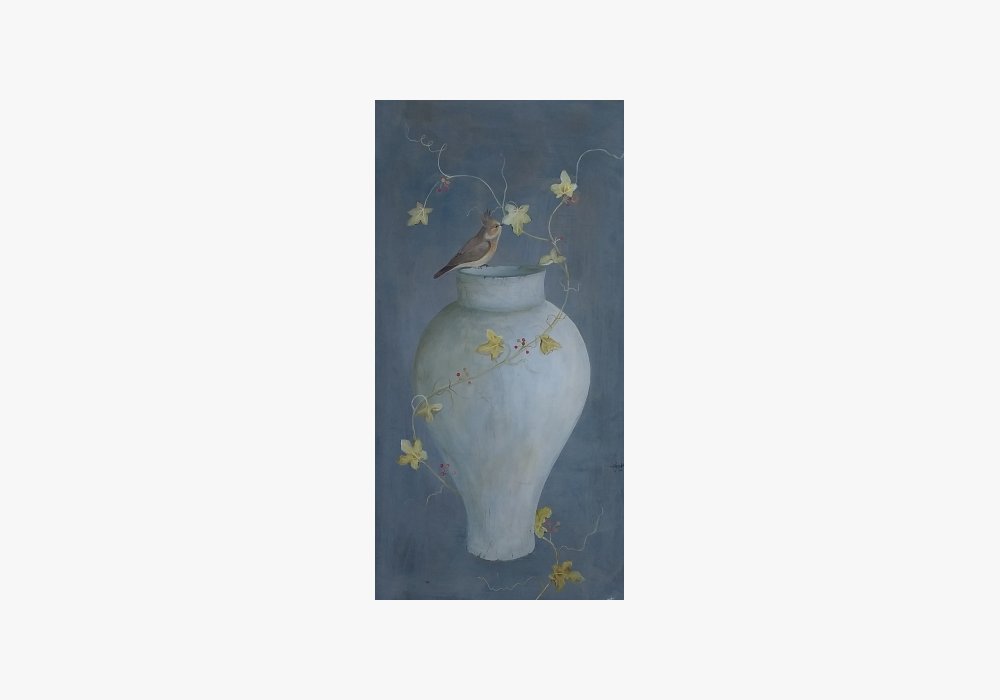 Françoise BRIANT / CHANTS D’OISEAUX - décor peint sur toile - jarre à l’oiseau