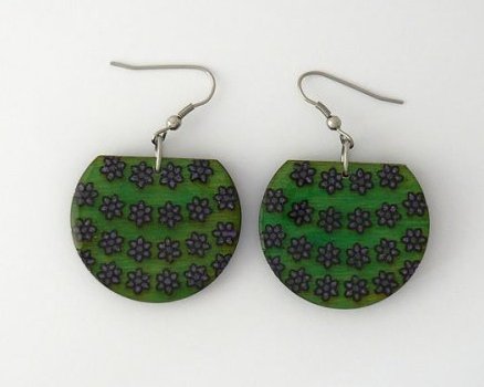 Boucle d’oreille fantaisie forme tronquée panier fleurs, plusieurs coloris, autre monture possible