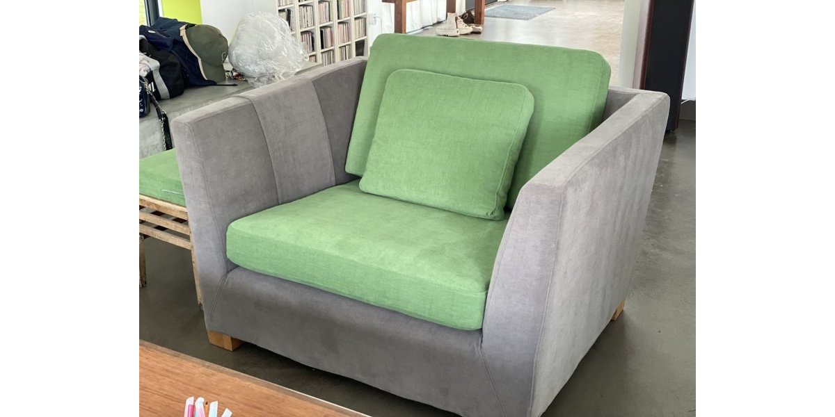 Fauteuils XXL vert ciboulette gris souris
