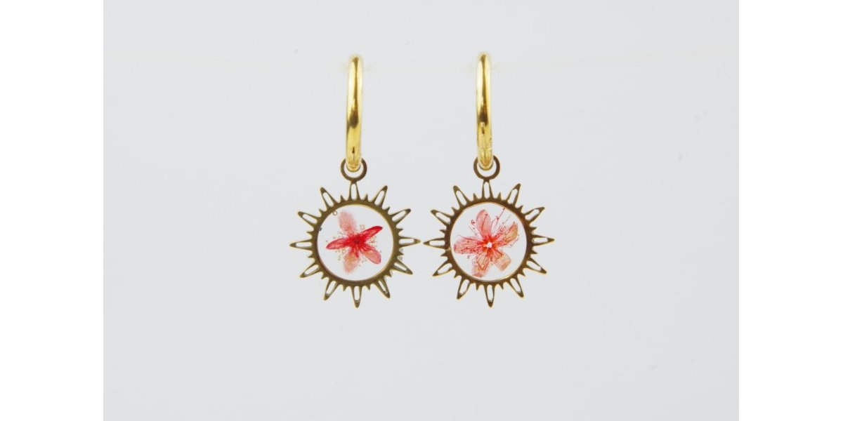 Boucles d’oreilles solaires aux fleurs rouges