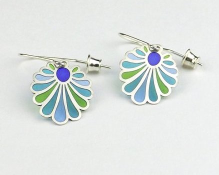 Boucles d’oreilles en émail plique à jour ’’Les Arabesques’’