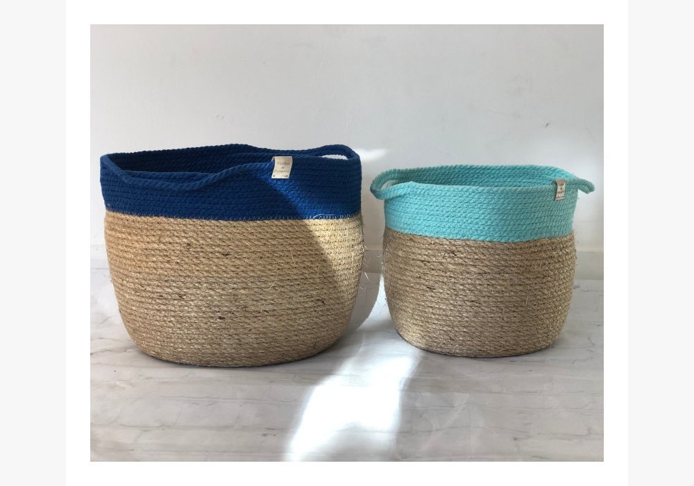 Panières bleues sisal et coton