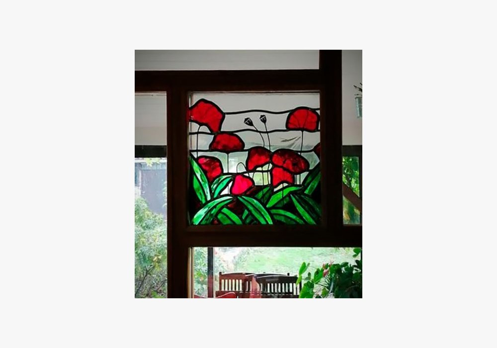 Marion SANDNER / SANDNERGLASS - commande coquelicots 35cmx35cm - pour inclusion cloison