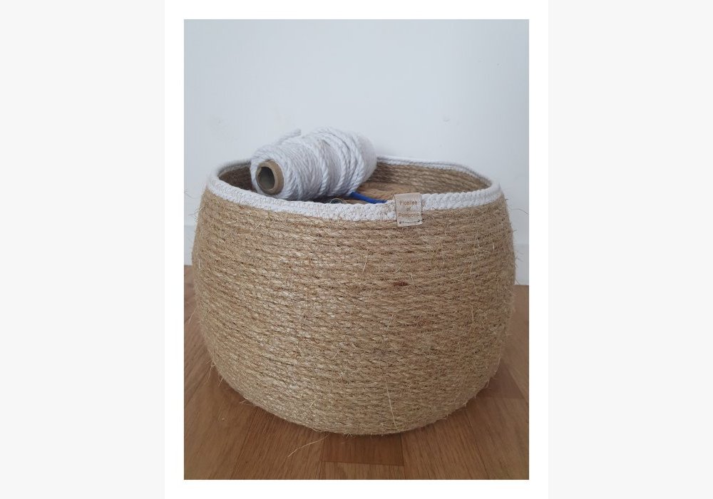 Grande panière sisal et coton blanc